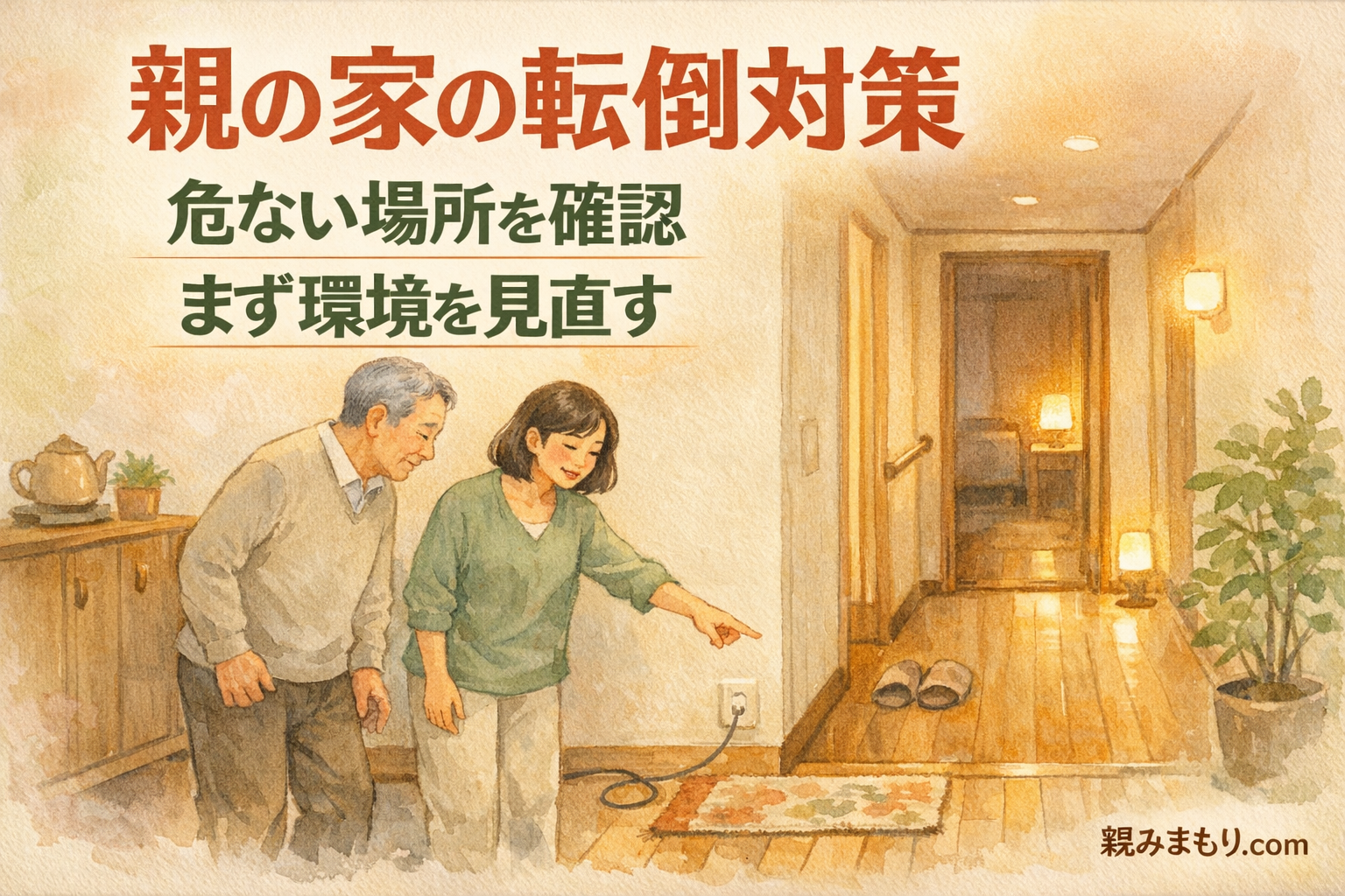 高齢の親の家で転びやすい場所と見直し方 アイキャッチ(横長・文字あり)