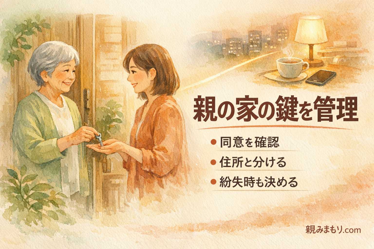 親の家の鍵を家族で管理するときの注意 アイキャッチ(横長・文字あり)