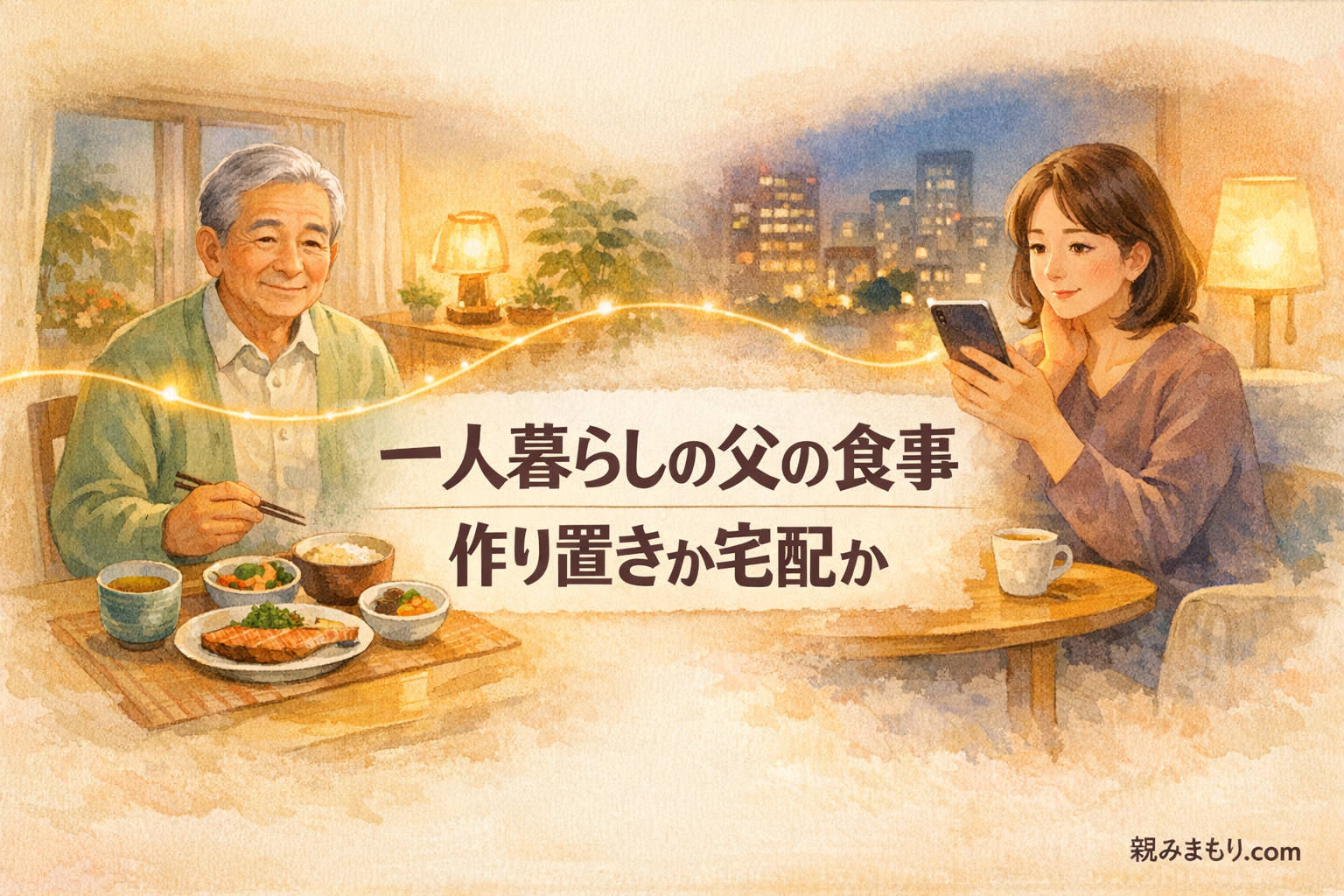 一人暮らしの父の食事が心配｜作り置きと宅配の選び方 アイキャッチ(横長・文字あり)